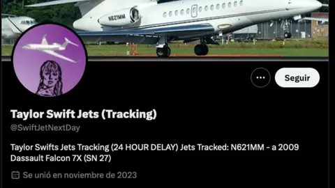 Avión de Taylor Swift, rastreado por cuenta de X