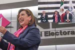 Captan a Xóchitl Gálvez pegando chicle bajo la silla