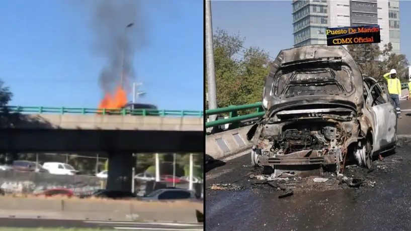 Camioneta se incendia en segundo piso del Periférico; autoridades no reportan heridos
