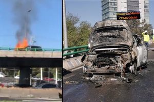 Camioneta se incendia en segundo piso del Periférico; autoridades no reportan heridos