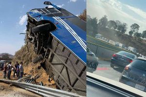 Carretera México-Puebla: Colapsada y con largas filas de automovilistas detenidos por volcadura de autobús