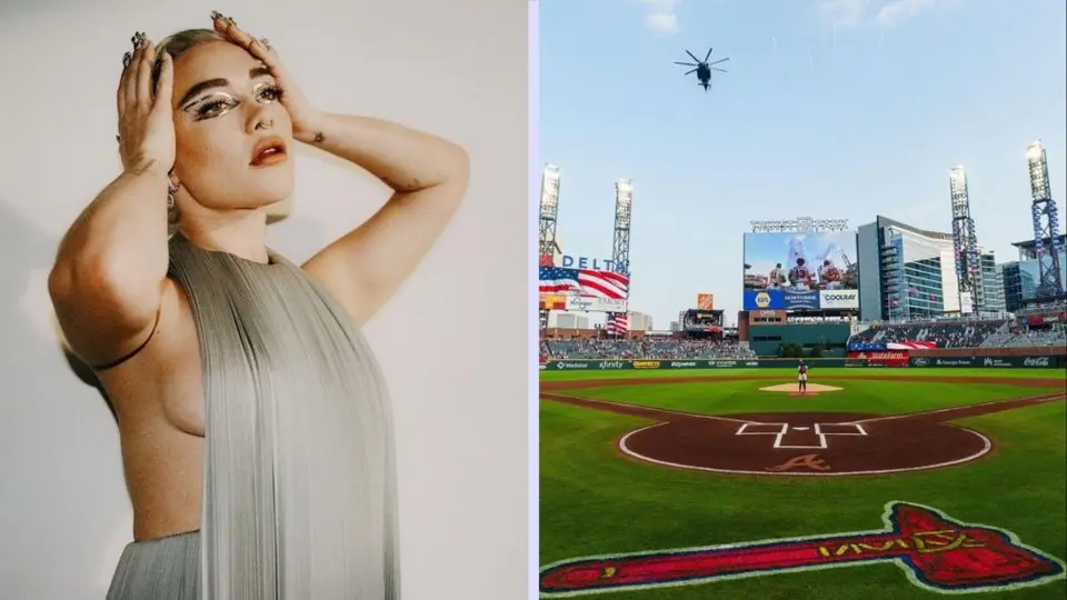 Florence Pugh, actriz en Oppenheimer, fue vista en Truist Park, estadio de Atlanta Braves
