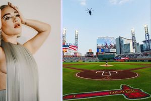 Florence Pugh, actriz en Oppenheimer, fue vista en Truist Park, estadio de Atlanta Braves