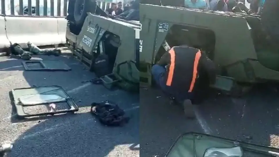 Camioneta del Ejército Mexicano sufre volcadura en carretera México-Pachuca