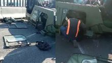 Camioneta del Ejército Mexicano sufre volcadura en carretera México-Pachuca