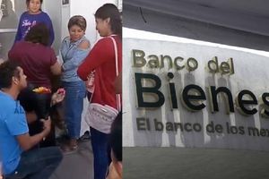 Hombre pide matrimonio a mujer en fila del Banco del Bienestar