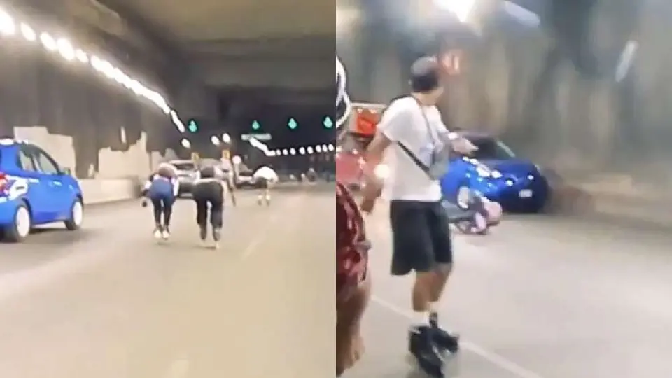 Patinadores pasean por vías rápidas de la Ciudad de México y una mujer casi termina aplastada