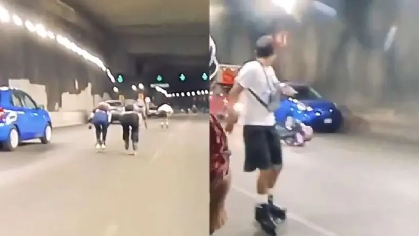 Patinadores pasean por vías rápidas de la Ciudad de México y una mujer casi termina aplastada