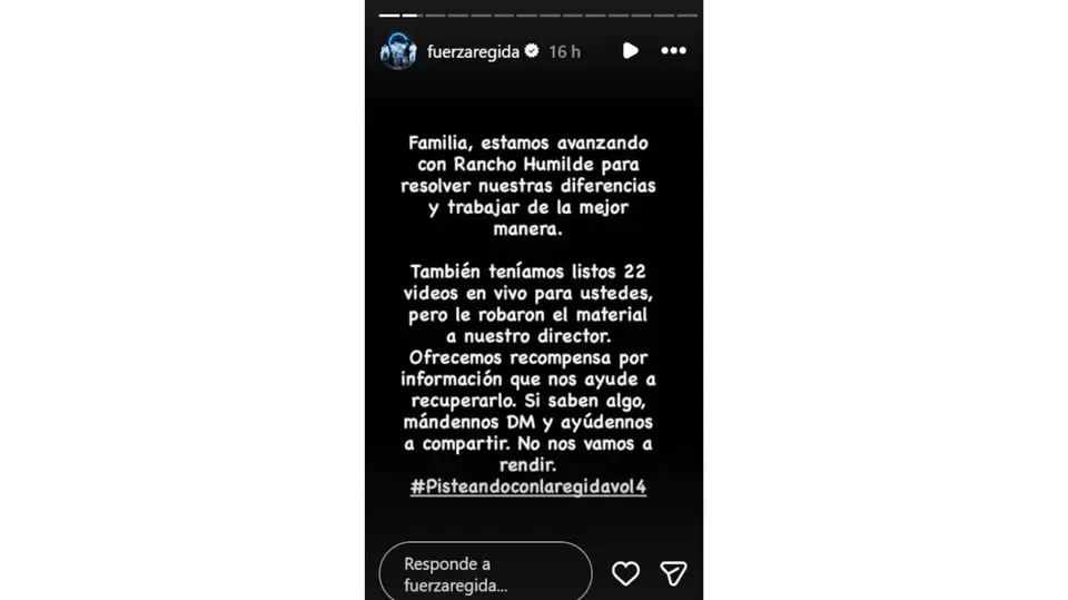 Fuerza Regida busca recuperar los videos de 22 canciones grabadas en vivo, material destinado a uno de sus próximos proyectos./ IG: fuerzaregida
