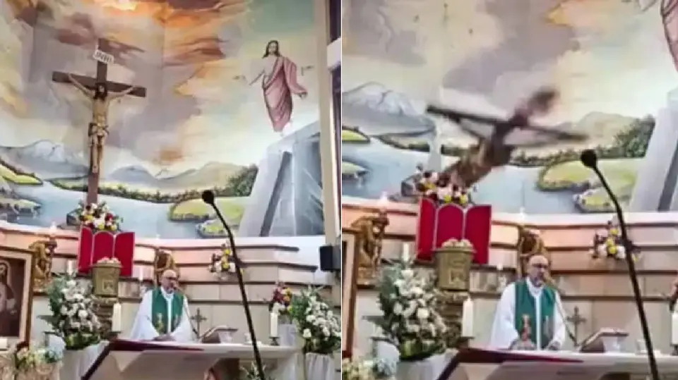 Una pesada cruz con la imagen de Jesucristo se desprendió de la pared y golpeó al religioso mientras celebraba una misa./ RS
