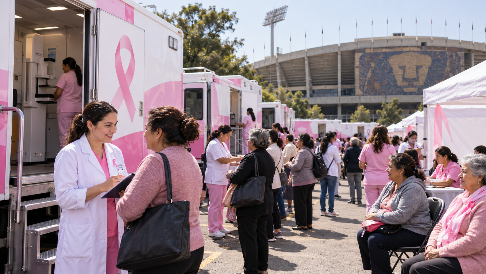 Caravana Sicarú Lula' lleva servicios gratuitos a La Soledad; la UNAM instala megacentro de salud mamaria