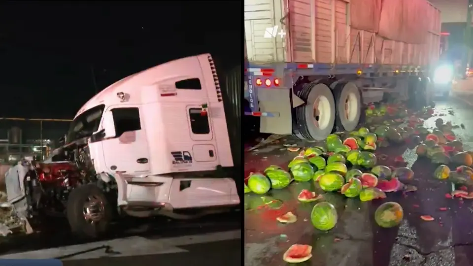 VIDEO: Ladrones estrellan tráiler con toneladas de sandía contra caseta de Tepotzotlán
