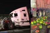 VIDEO: Ladrones estrellan tráiler con toneladas de sandía contra caseta de Tepotzotlán