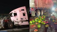 VIDEO: Ladrones estrellan tráiler con toneladas de sandía contra caseta de Tepotzotlán