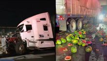 VIDEO: Ladrones estrellan tráiler con toneladas de sandía contra caseta de Tepotzotlán