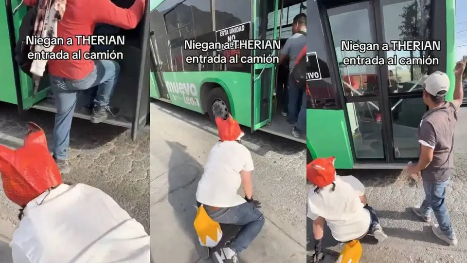 El chófer no permitió que los therians subieran al camión de transporte público/X: @emeequis
