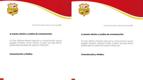 Comunicado Atlético Morelia | X: @C_A_Morelia