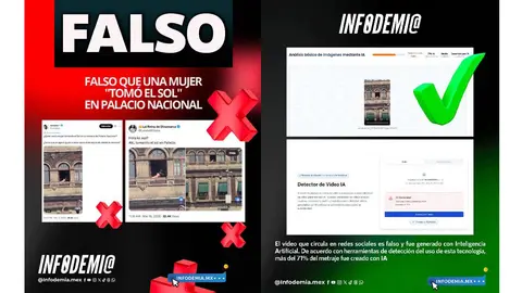 Infodemia MX sostiene que el video no es real y se hizo con IA/X: @@infodemiaMex