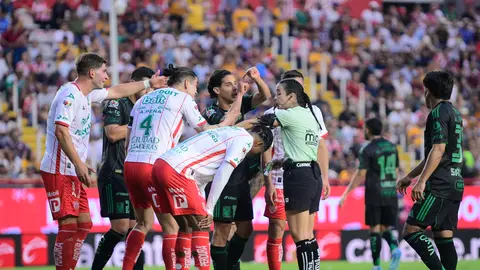 Jugadores de Necaxa y Tigres reclaman a Katia Itzel García | IMAGO 7
