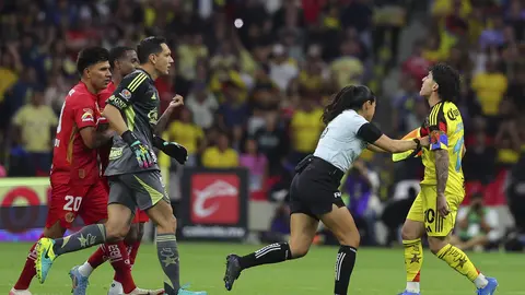 Karen Díaz durante la pelea entre Helinho y Alejandro Zendejas en el partido de América y Toluca | IMAGO 7