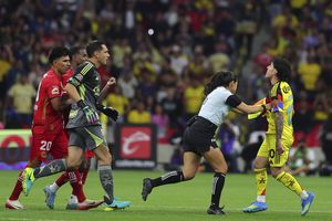Karen Díaz durante la pelea entre Helinho y Alejandro Zendejas en el partido de América y Toluca | IMAGO 7