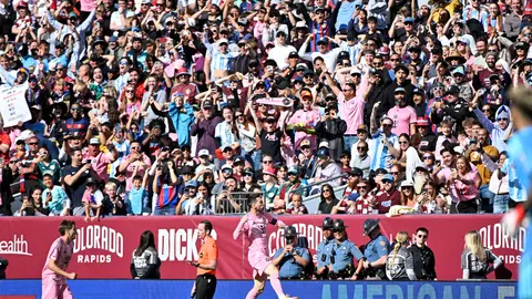 Lionel Messi celebrando su gol 88 con Inter de Miami I AP
