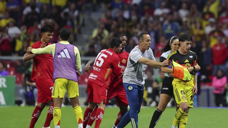 Karen Díaz durante la pelea entre Helinho y Alejandro Zendejas en el partido de América y Toluca | IMAGO 7
