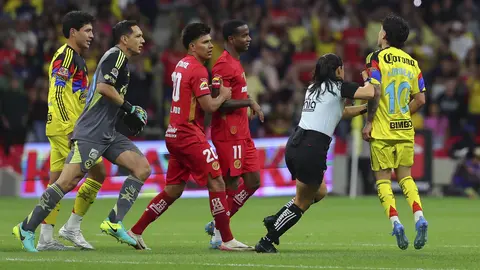 Karen Díaz durante la pelea entre Helinho y Alejandro Zendejas en el partido de América y Toluca | IMAGO 7