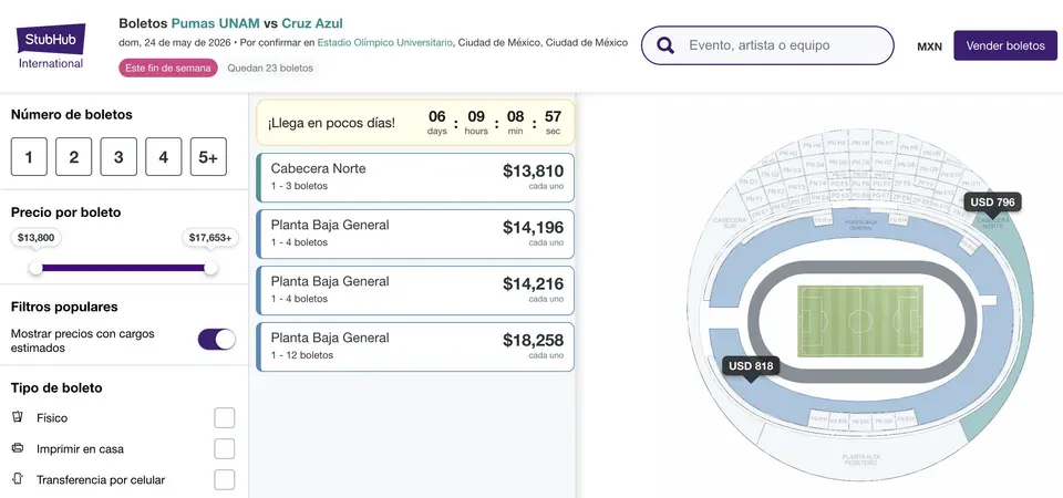 Precios de los boletos en reventa para la Final de Vuelta entre Cruz Azul y Pumas | CAPTURA