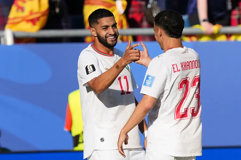Ismael Saibari, celebrando su gol en el Marruecos contra Escocia l AP