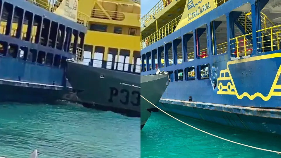 El buque de la Marina no pudo detener su paso y se impactó contra la embarcación de carga / Especial