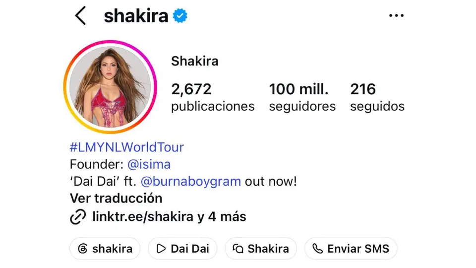 Con 100 millones de seguidores, Shakira ingresó al exclusivo grupo de celebridades con mayor alcance en Instagram./ Captura de pantalla