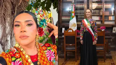 Balean casa de Elvis Guerra, diseñador del vestido que usó Claudia Sheinbaum en el Grito