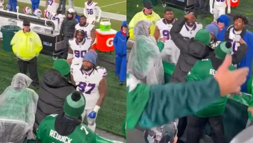 Shaq Lawson, jugador de Bills, encara y empuja a aficionado de Eagles