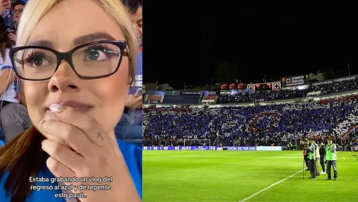 Aficionada de Cruz Azul 'rompe en llanto' tras ver mosaico en regreso al Ciudad de los Deportes