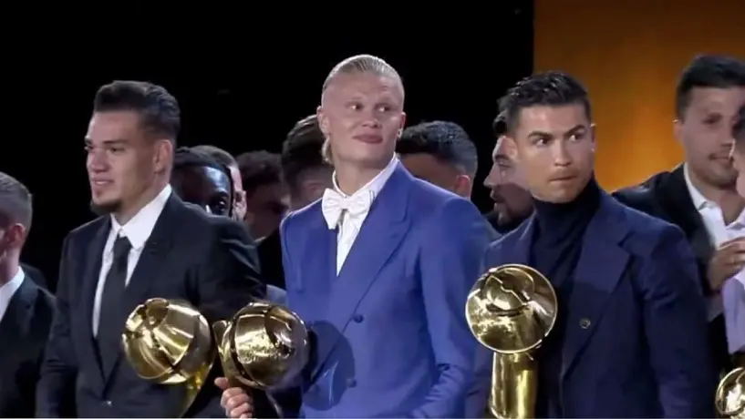 ¡De GOAT a GOAT! El gesto de Cristiano Ronaldo con Erling Haaland en los Globe Soccer Awards