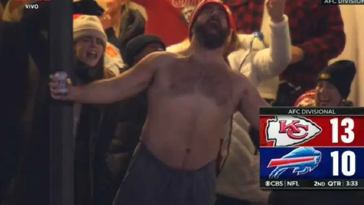 Celebración de Jason Kelce en el Chiefs vs Bills divirtió a Taylor Swift; a su esposa no tanto