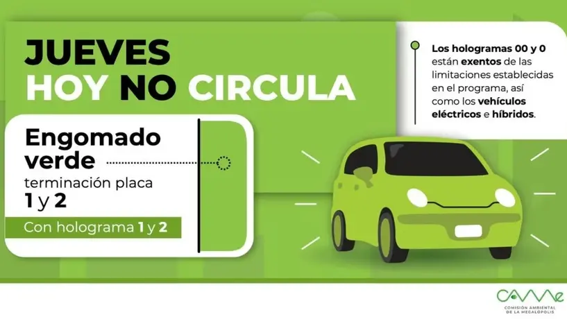 ¡Atento! Hoy no circula el holograma verde, terminación de placa 1 y 2, con holograma 1 y 2