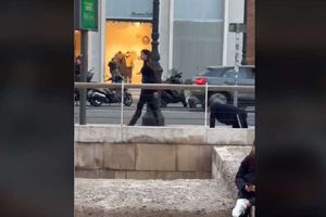 Mujer pasea a hombre como si fuera un perro