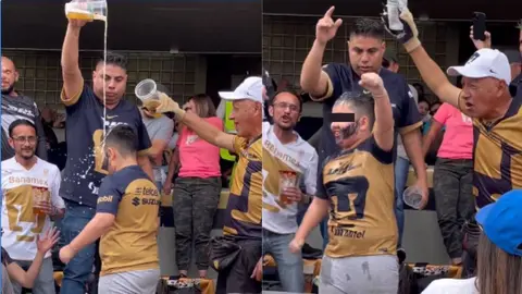 Aficionados 'bautizan' con cerveza a niño en partido de Pumas
