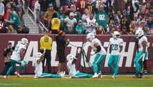 ¡En la montaña rusa! Dolphins festejó TD ante Washington como en un parque de diversiones
