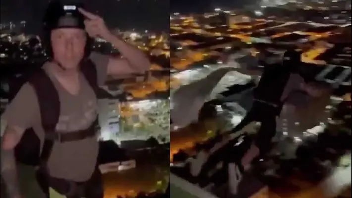 Muere paracaidista tras aventarse desde el piso 29 de un edificio y todo queda registrado en video
