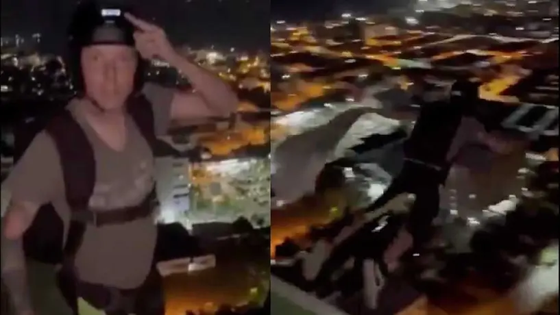 Muere paracaidista tras aventarse desde el piso 29 de un edificio y todo queda registrado en video