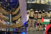 Protestan con bandera gigante de Palestina dentro de lujoso centro comercial de México