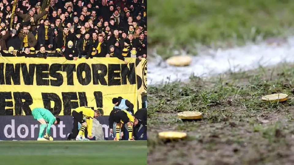 ¡Lluvia de dinero! Aficionados de Colonia protestaron lanzando monedas de chocolate al terreno de juego