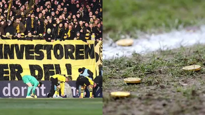 ¡Lluvia de dinero! Aficionados de Colonia protestaron lanzando monedas de chocolate al terreno de juego