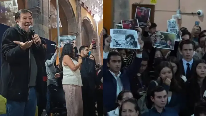 VIDEO / Le gritan "¡Fuera!" a Noroña en la Universidad de Guanajuato; acusa “porros y reventadores”