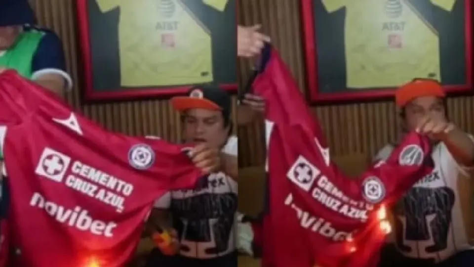 Aficionados de Pumas quemaron playera de Cruz Azul en transmisión en vivo