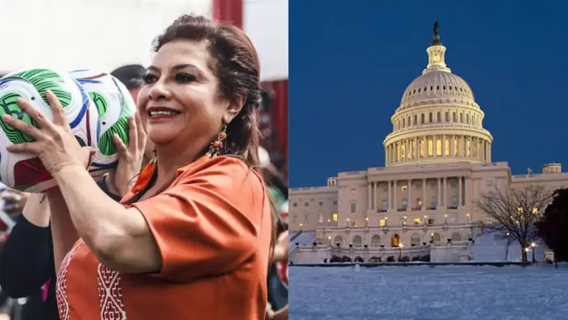 Clara Brugada aparece bajo la nieve en Washington rumbo al sorteo del Mundial 2026