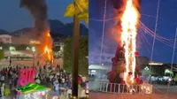 VIDEO: Queman árbol de Navidad en Zitácuaro durante protesta que exige justicia por joven